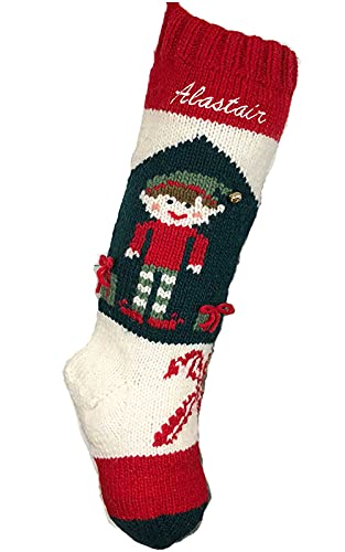 Christmas Stocking Personalized Hand Knit Vintage Elf Stocking