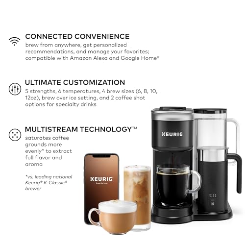 Keurig K-Café SMART Single Serve Coffee Maker with WiFi Compatibility, Latte and Cappuccino Machine with Built-In Frother, 6 Brew Sizes, Compatible with Alexa, Black