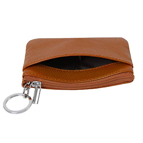 Women's Genuine Leather Coin Purse Mini Pouch Change Wallet with Keychain,brown