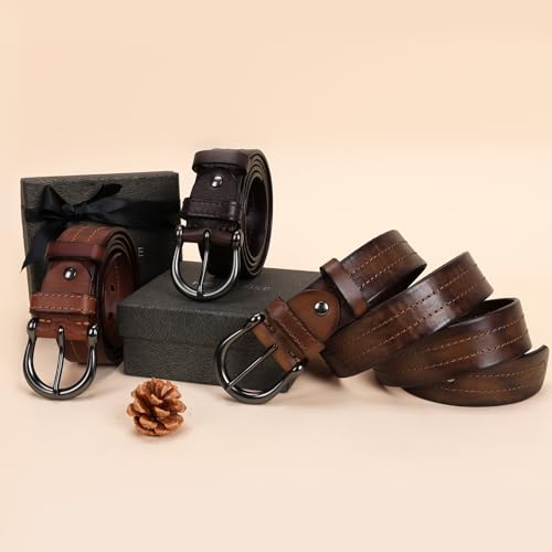 HOLMANSE Italian Vegetable Tanned Full Grain Leather Casual Jean Belt Men Genuine Leather Western Golf Cowboy Belt 7 Holes