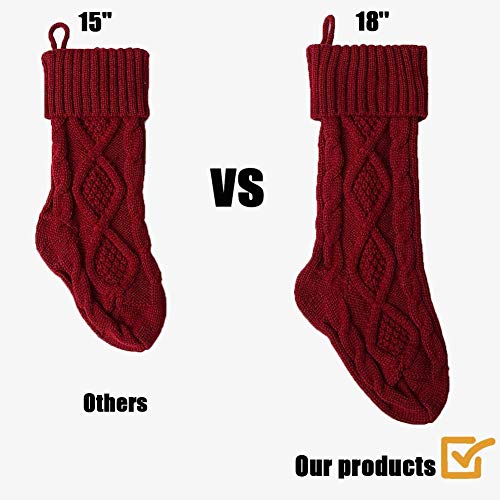 Fesciory 4 Pack Personalized Christmas Stockings 18 Inches Large Size Cable Knitted Stocking Gifts & Decorations for Family Holiday Xmas Party, Burgundy&Ivory&Green&Khaki