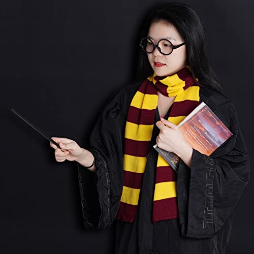 obmwang Novelty Wizard Glasses and Striped Knit Scarf Cosplay Costumes Accessories for Halloween, Birthday Themed Party