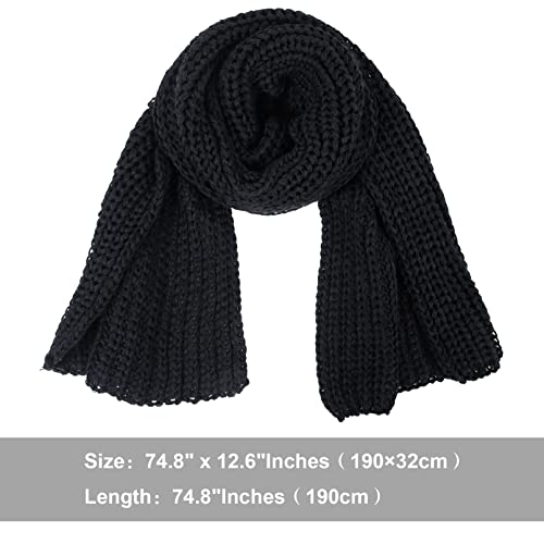 Women And Mens Winter Thick Cable Knit Wrap Chunky Long Warm Scarf, One Size, Black