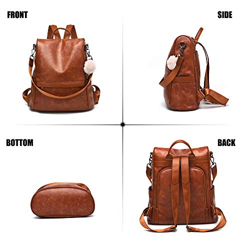 CHERUTY Women Backpack Purse PU Leather Anti-theft Casual Shoulder Bag Fashion Ladies Satchel Bags(Tan-Large)