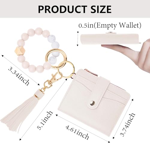 KNGITRYI Small Wallets Woman with Wristlet Keychain Wallet Women RFID Wristlet Wallets for Women Key Chain Wallet (Classic, Beige)