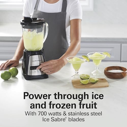 Hamilton Beach Power Elite Wave Action Blender For Shakes and Smoothies, 40 Oz Glass Jar, 12 Functions Including Puree, Crush Ice, Stainless Steel Ice Sabre Blades, 700 Watts, Black (58148A)