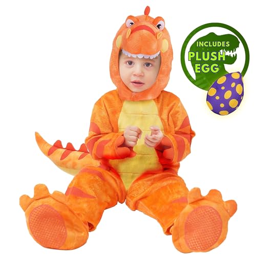 Spooktacular Creations Child Orange Dinosaur T-Rex Costume with Toy Dinosaur Egg for Halloween Dress up, Dinosaur Theme Party (3T (3-4 yrs))