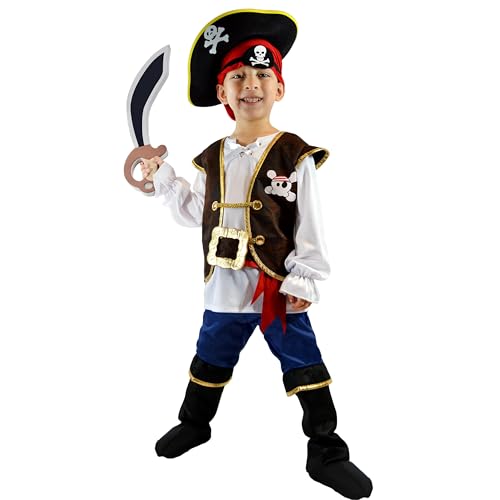 Spooktacular Creations Halloween Pirate Costume Kids, Blue Boys Pirate Costume Set, Pirate Accessories Costume for Toddler Dress-Up, Themed Party (Small 5-7)