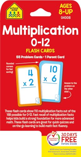 School Zone Multiplication 0-12 Flash Cards: 56 Math Cards, 3rd Grade, 4th Grade, Elementary Math, Multiplication Facts, Common Core, Ages 8+, Packaging May Vary