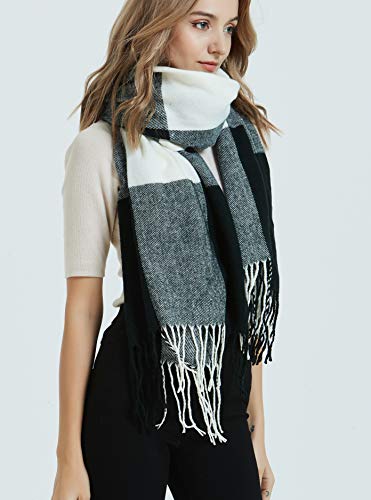 Wander Agio Women's Fashion Long Shawl Winter Warm Knit Scarves Large Scarf Big Plaid Black