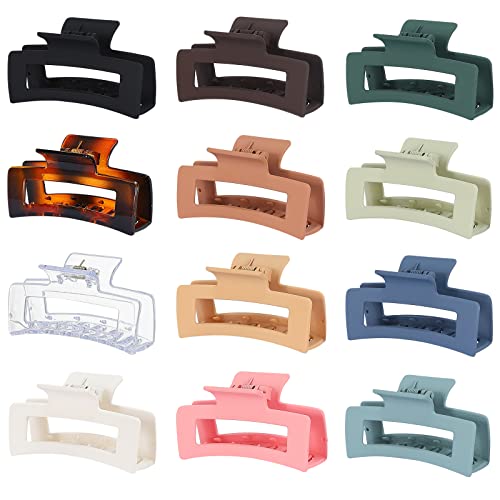 Sisiaipu 3.5 Inch Medium Hair Accessories - 12 Pcs Square Jaw Clips for Thick and Thin Hair, Rectangular Rectangle Basic Color Hair Clips for Women and Girls