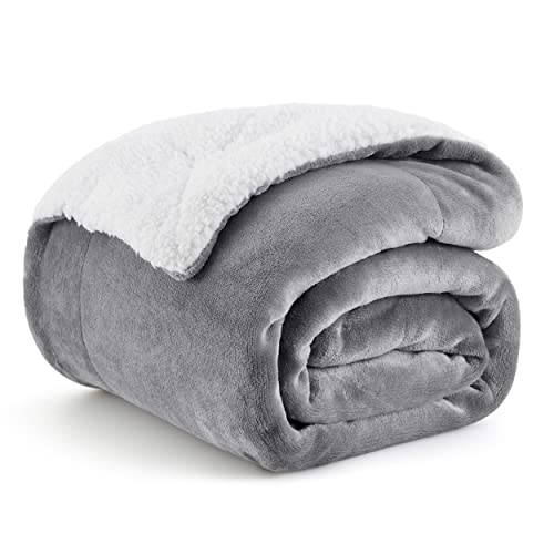 Bedsure Sherpa Fleece Throw Blanket for Couch - Thick and Warm Blanket for Winter, Soft Fuzzy Plush Christmas Blanket Gift for Women, Grey, 50x60 Inches