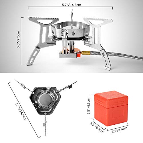 Odoland 3500W Windproof Camp Stove Camping Gas Stove with Fuel Canister Adapter, Piezo Ignition, Carry Case, Portable Collapsible Stove Burner for Outdoor Backpacking Hiking and Picnic