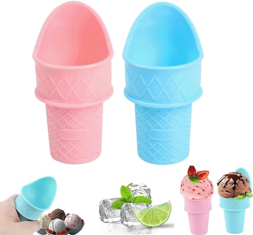 2pcs Ice Cream Cone Scoop,2024 NEW Ice Cream Cone Holder, Reusable Ice Cream Cones,Kids Ice Cream Cones Scoop,Plastic Ice Cream Snow Cone Rack, Food Grade Ice Cream Plastic Cup Spoon For Birthday