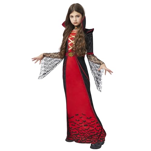 Spooktacular Creations Royal Vampire Costume for Girls Deluxe Set Halloween Gothic Victorian Vampiress Queen Dress Up Party-M(8-10yr)