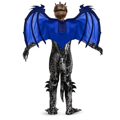 Spooktacular Creations Halloween Kids Boys Black and Blue Dragon costume, Dragon Wings and Mask for Halloween Parties, Cosplay-S(5-7yr)