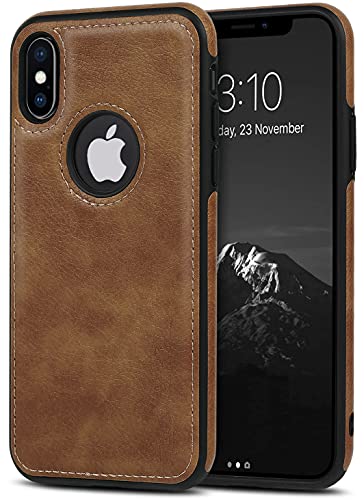 USLOGAN Vegan Leather Phone Case for iPhone Xs Max Luxury Elegant Vintage Slim Phone Cover 6.5 inch (Brown)