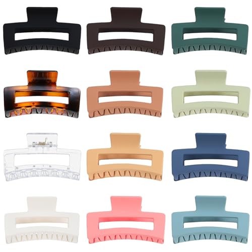 Sisiaipu 3.5 Inch Medium Hair Accessories - 12 Pcs Square Jaw Clips for Thick and Thin Hair, Rectangular Rectangle Basic Color Hair Clips for Women and Girls