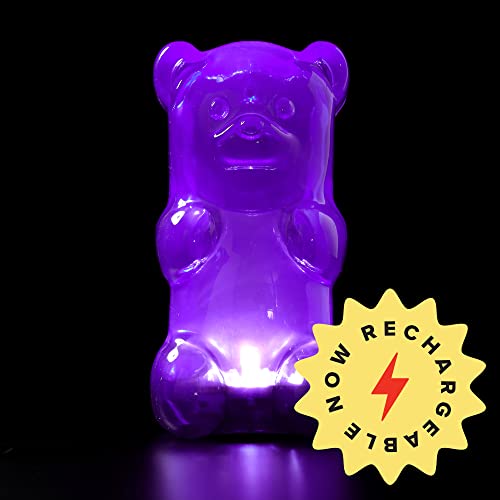 Gummygoods Squeezable Gummy Bear Night Light - Rechargeable, Portable, Squishy Lamp, 60-Min Sleep Timer - Ideal for Kids, Baby Nursery, Adults and Dorm Rooms - (Purple)