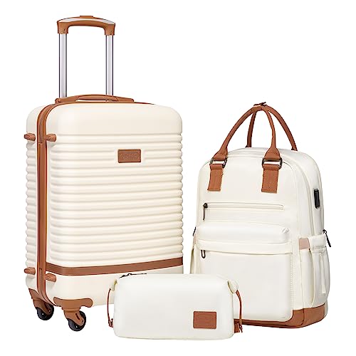 Coolife Suitcase Set 3 Piece Luggage Set Carry On Travel Luggage TSA Lock Spinner Wheels Hardshell Lightweight Luggage Set(White, 3 piece set (BP/TB/20))