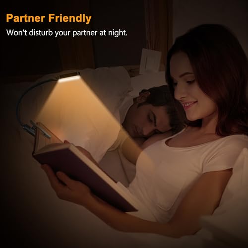 Gritin 16 LED Rechargeable Book Light for Reading in Bed- Eye Caring 3 Color Temperatures, Stepless Dimming Brightness, 80 Hrs Runtime, Lightweight Flexible Clip on Book Light for Book Lovers