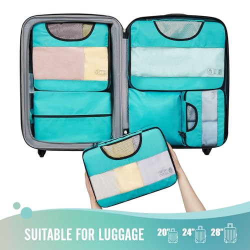 Veken 6 Set Packing Cubes for Suitcases, Travel Essentials for Carry on Luggage, Suitcase Organizer Bags Set for Travel Accessories in 4 Sizes(Extra Large, Large, Medium, Small)，Cyan