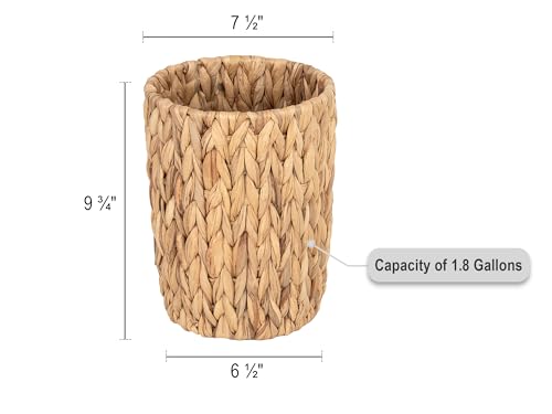 StorageWorks Wicker Waste Basket, Small Trash Can, Wicker Trash Basket with Handwoven Water Hyacinth, Wicker Garbage Can for Bedroom, Bathroom, 1 Pack