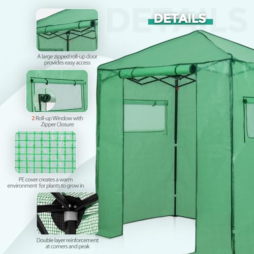 EAGLE PEAK 6x4 Portable Walk-in Greenhouse, Pop-up Indoor Outdoor Garden Green House, Zippered Door and Windows, PE Cover, Green