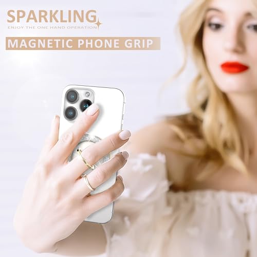 Pikabo Magnetic Phone Ring Holder for MagSafe, Magnetic Phone Grip for iPhone, Compatible with iPhone MagSafe Wireless Charging. (Glitter Gold)