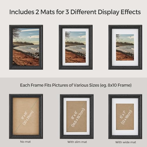 SONGMICS Picture Frames with 16 Mats, Set of 10 Collage Photo Frames, Two 8x10, Four 5x7, Four 4x6 Frames, Hanging or Table Display, Glass, 12 Non-Trace Nails, Ash Black