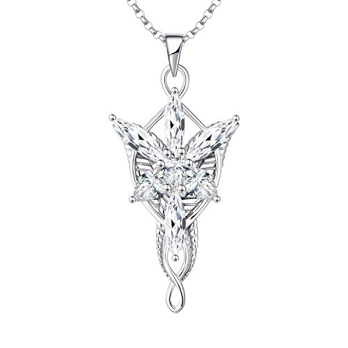 JO WISDOM Arwen Evenstar Necklace,925 Sterling Silver Lord of The Ring Hobbit Pendant Necklace with 5A Cubic Zirconia,Elvish Jewelry for Women