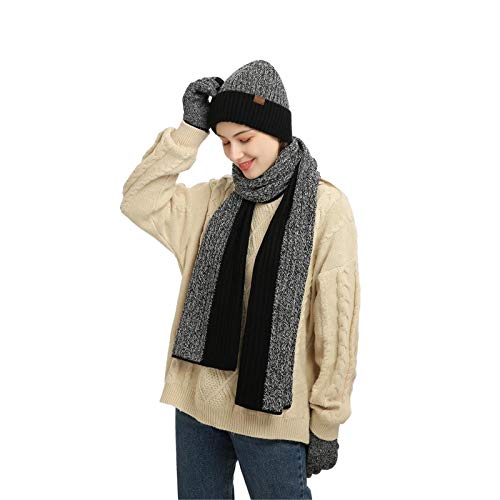 Honnesserry Winter Hats Scarf for Men with Touchscreen Gloves Warm Men's Scaves and Beanie Hat Themal Gloves Set