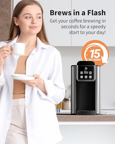 KIDISLE Hot & Iced Coffee Maker with Bold Setting, Single Serve Coffee Maker for K Cup and Grounds, 6-14 Oz Brew Sizes, 50 Oz Removable Water Tank, One Cup Coffee Machine with Reusable Filter, Black