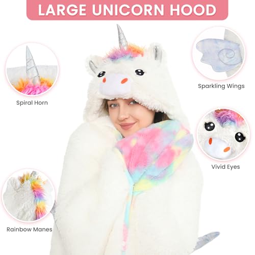 CozziPals Unicorn Wearable Hooded Blanket for Adults, Oversized Hoodie Blanket for Women & Kids, Soft Warm Fluffy Plush & Sherpa Unicorn Blanket, Cute Funny Cozy Blanket Gift for Girls and Teens