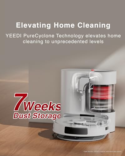 Yeedi C12 Plus Robot Vacuum and Mop, 8000Pa Strong Suction, 7-Week Dust Storage, Bagless Dust Bin, PureCyclone Tech, ZeroTangle Brush, White