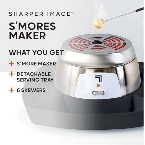 SHARPER IMAGE Electric S'mores Maker [Amazon Exclusive] 8-Piece Kit, 6 Skewers & Serving Tray, Small Kitchen Appliance, Flameless Tabletop Marshmallow Roaster, Date Night Fun Kids Family Activity