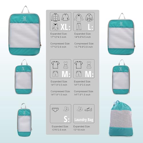 Expandable Compression Packing Cubes for Suitcases,6 Set Lightweight Compressible Travel Packing Organizer for Carry on Suitcase,Organizer Bags Set as Travel Essentials for Women