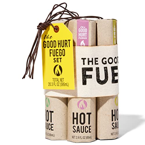 The Good Hurt Fuego: A Hot Sauce Gift Set for Hot Sauce Lover’s, Sampler Pack of 7 Different Hot Sauces Inspired by Exotic Flavors and Peppers from Around the World