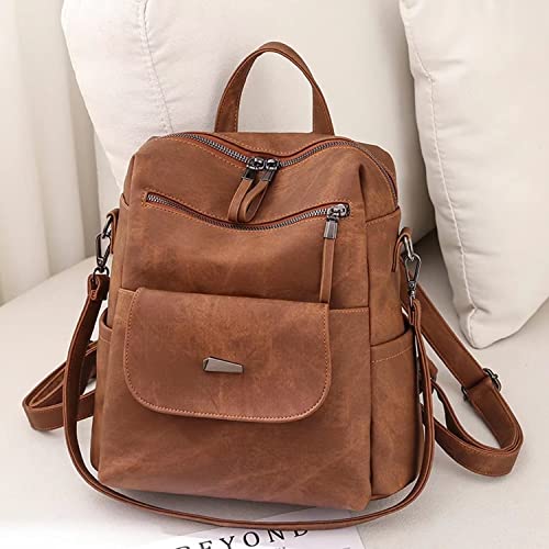 WYFJNX PU Leather Backpack Purse for Women Fashion Multipurpose Design Handbag Ladies Shoulder Bags Travel Backpack Brown