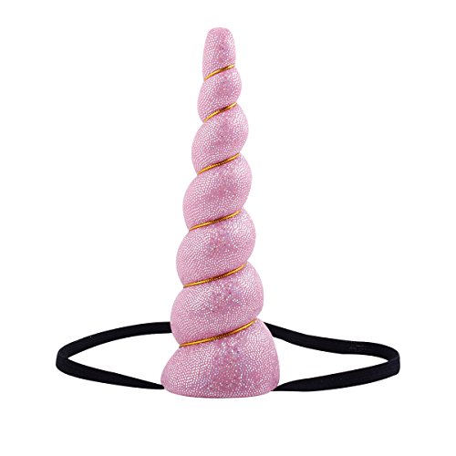 Love Sweety Shiny Unicorn Horn Elastic Headband Cosplay Costume Easter Headpiece (A Shiny Pink)