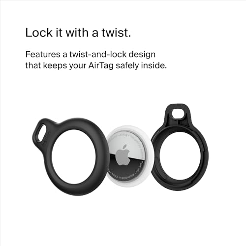 Belkin Apple AirTag Secure Holder with Key Ring - Durable, Scratch-Resistant Case with Open Face & Raised Edges - Protective AirTag Keychain Accessory for Keys, Pets, Luggage, & More - Black