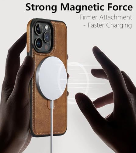 VAUSERDY Magnetic for iPhone 13 Pro Max Leather Case,Invisible Stand [Compatible with Magsafe] Slim Kickstand Phone Cove (Brown, iPhone 13 Pro Max)