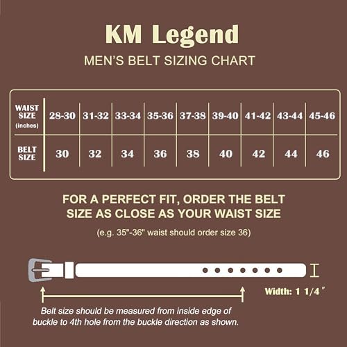 KM Legend Men's Genuine Leather Dress Belt with Premium Quality - Classic & Fashion Design for Work Business and Casual (esBrown, 32)