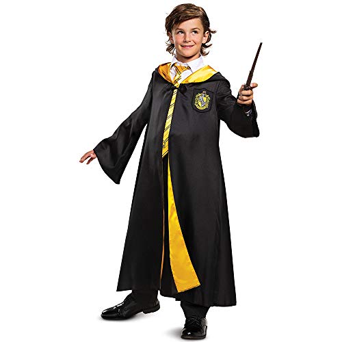 Disguise Harry Potter Hufflepuff Robe Deluxe Children's Costume Accessory, Black & Yellow, Kids Size Large (10-12)