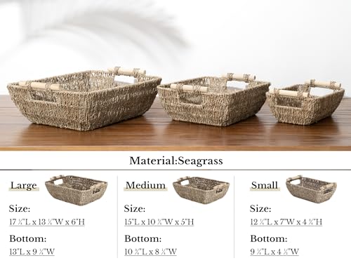 StorageWorks Small Wicker Baskets, Handwoven Baskets for Storage, Seagrass Rattan Baskets with Wooden Handles, 2-Pack