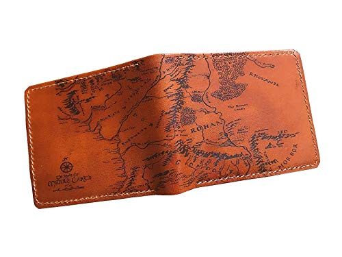 Unik4art - Vintage map genuine leather men wallet, middle earth LOTR map bifold anniversary leather gift for him