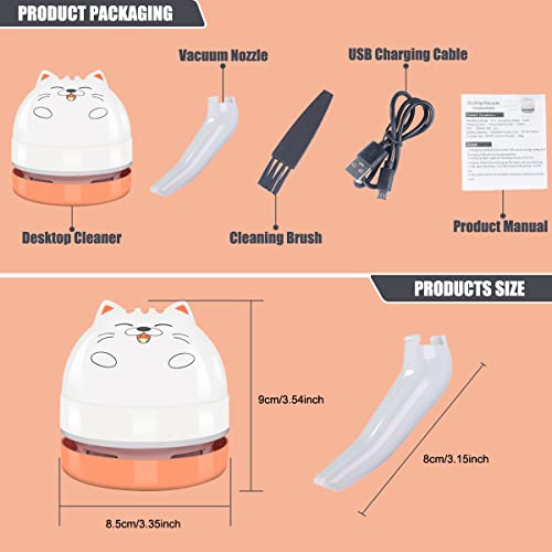 YUNYILAN Mini Desktop Vacuum Cleaner, Portable USB Vacuum Cleaner for Desk Mini Cute Cartoon Desktop Vacuum for Cleaning Eraser Crumbs, Dust, Crumbs, Computer, Keyboard and Car (White Orange)