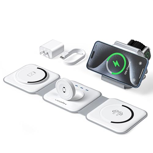 UCOMX 3 in 1 Charging Station for Multple Devices,Foldable 3 in 1 Wireless Charger for Travel,Nano Wireless Charging Station for iPhone16 15 14 13 12 Pro Max/Watch 10 9 8 7 6 5 4 3 Ultra/AirPod Pro