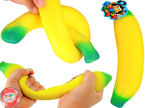 JA-RU Stretchy Banana Toys (1 Banana) Super Squishy Fidget Toy for Kids & Adult. Sand-Filled Rubber Banana Toy. Stress & Anxiety Relief Autism Sensory Toys. Stretchy Fruit Bulk Party Favor 3340-1-p