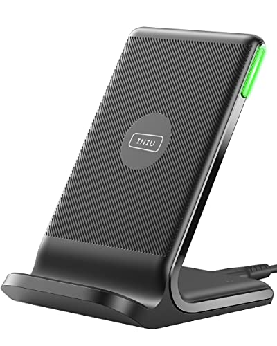 INIU Wireless Charger, 15W Fast Qi-Certified Wireless Charging Station with Sleep-Friendly Adaptive Light Compatible with iPhone 16 15 14 13 Pro XS 8 Plus Samsung Galaxy S23 S22 S21 Note 20 Google etc